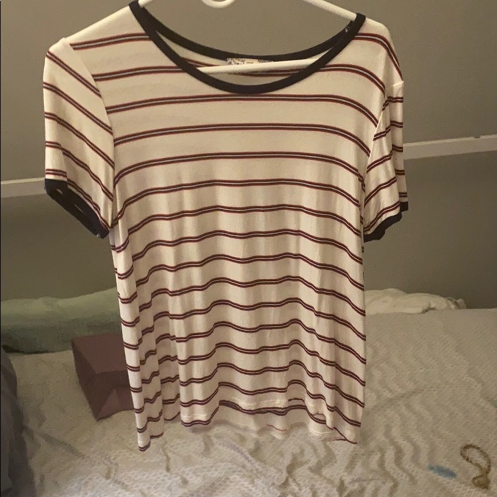 large white, navy, and red stripes tee